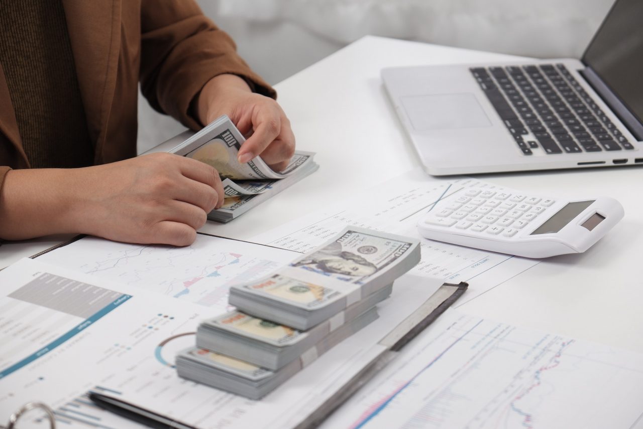 Businesswoman accounting counting money